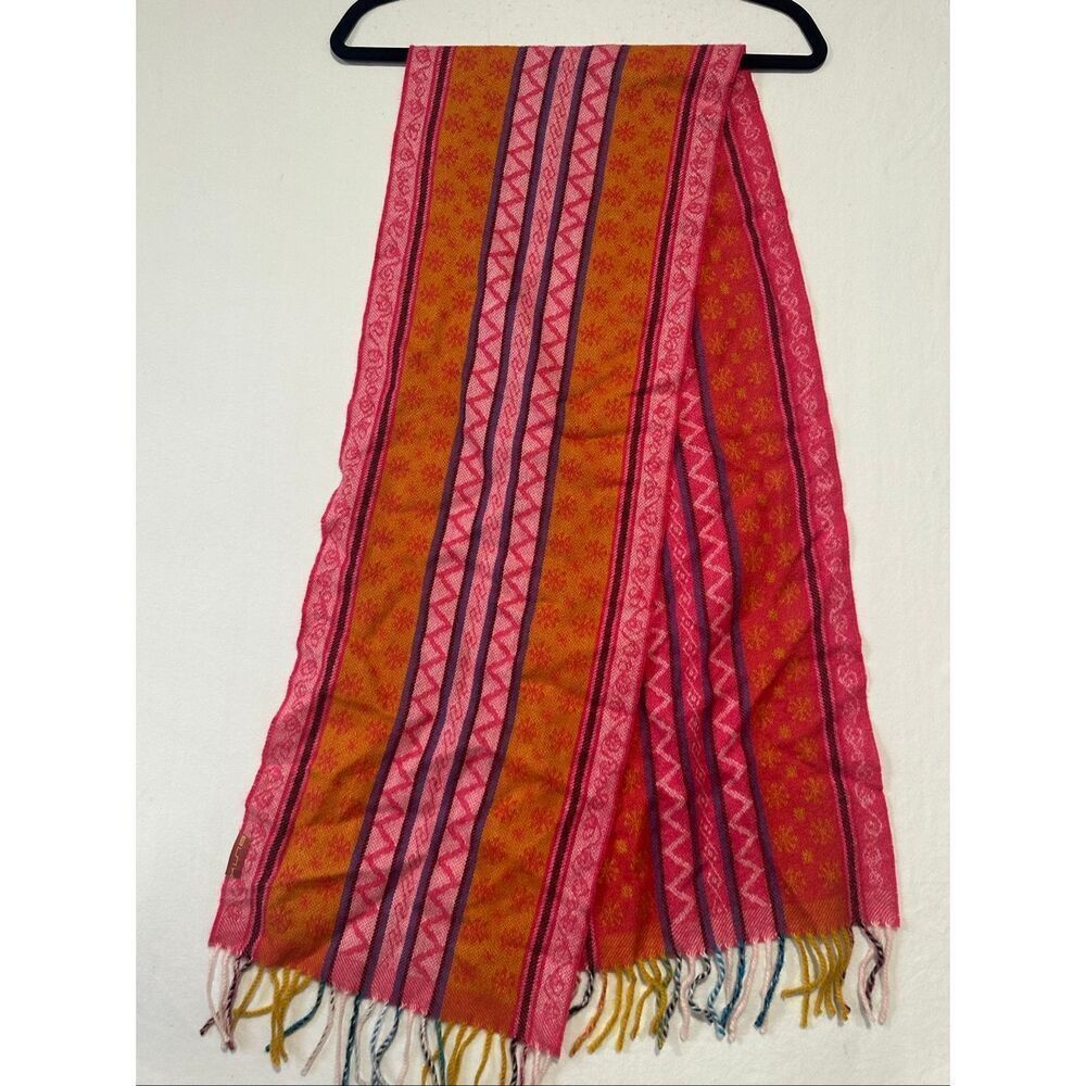 Kuna 100% Baby Alpaca Scarf Pink Orange Geometric Fringe Luxury Peru
